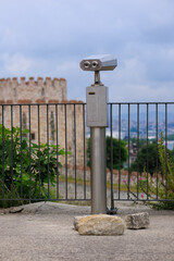 Observation deck and binoculars for viewing the sea and the city of Istanbul in a public place. 