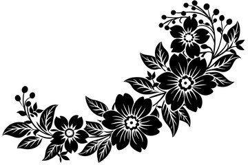 floral corner design ornament black flowers vector illustration