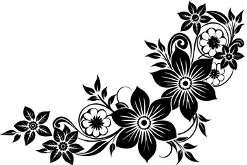 floral corner design ornament black flowers vector illustration