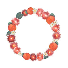 A circular fruit wreath design featuring oranges and blossoms, perfect for vibrant decorations