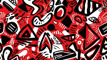 Obraz premium A geometric design featuring alternating red and white patterns with black and white shapes