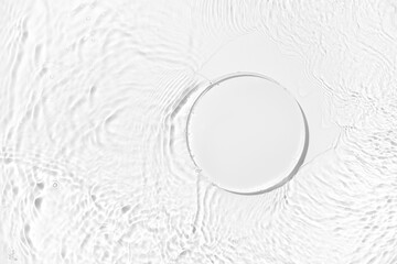 Cosmetic product presentation mockup scene made with empty circle glass podium on water surface...