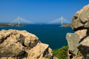 Sea views of the Bosphorus. Large bridges near the city of Istanbul.