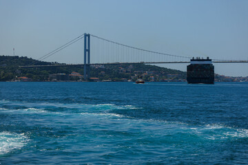 Sea views of the Bosphorus. Large bridges near the city of Istanbul.