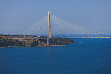 Sea views of the Bosphorus. Large bridges near the city of Istanbul.