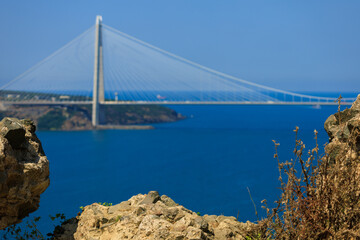 Sea views of the Bosphorus. Large bridges near the city of Istanbul.