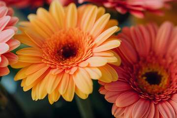 orange gerbera flower, Close-up of vibrant Gerbera daisies, showcasing their bright and vivid petals with intricate details