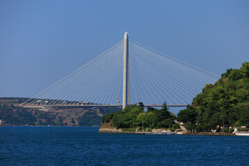 Sea views of the Bosphorus. Large bridges near the city of Istanbul.