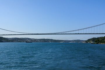 Sea views of the Bosphorus. Large bridges near the city of Istanbul.