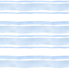 Seamless striped background. Watercolor blue hand drawn pattern for fabric texture, wallpaper, home decor prints