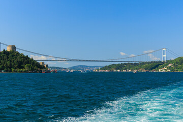 Sea views of the Bosphorus. Large bridges near the city of Istanbul.