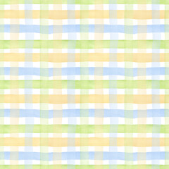Seamless checkered background. Watercolor hand drawn colorful pattern in green, yellow, blue pastel colors for fabric texture, wallpaper, home decor prints