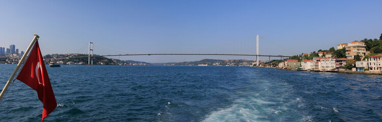 Sea views of the Bosphorus. Large bridges near the city of Istanbul.