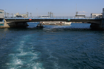 Sea views of the Bosphorus. Large bridges near the city of Istanbul.
