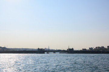 Sea views of the Bosphorus. Large bridges near the city of Istanbul.