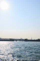 Sea views of the Bosphorus. Large bridges near the city of Istanbul.