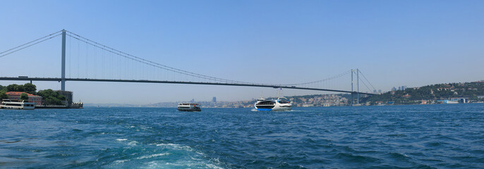 Sea views of the Bosphorus. Large bridges near the city of Istanbul.