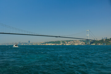 Sea views of the Bosphorus. Large bridges near the city of Istanbul.