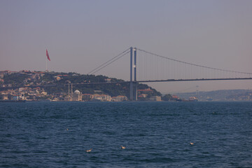 Sea views of the Bosphorus. Large bridges near the city of Istanbul.