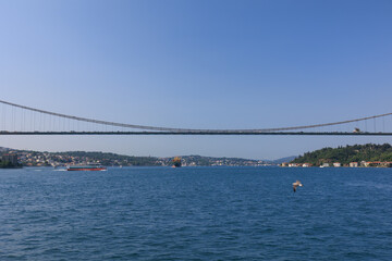 Sea views of the Bosphorus. Large bridges near the city of Istanbul.