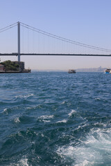 Sea views of the Bosphorus. Large bridges near the city of Istanbul.