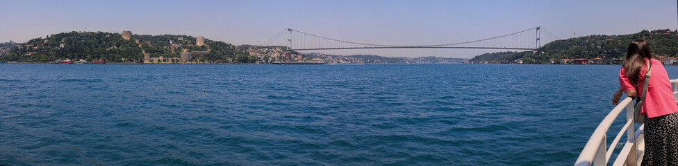 Sea views of the Bosphorus. Large bridges near the city of Istanbul.