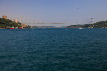 Sea views of the Bosphorus. Large bridges near the city of Istanbul.