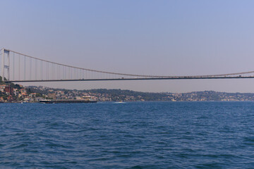 Sea views of the Bosphorus. Large bridges near the city of Istanbul.