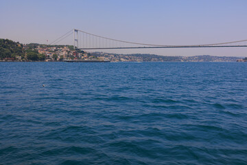 Sea views of the Bosphorus. Large bridges near the city of Istanbul.