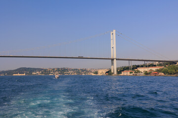 Sea views of the Bosphorus. Large bridges near the city of Istanbul.