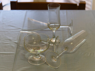 some dusty glasses on a table