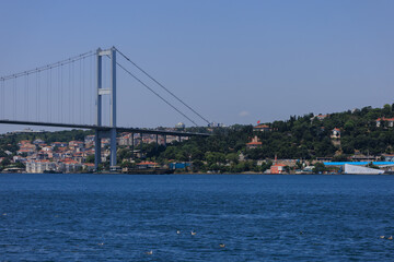 Sea views of the Bosphorus. Large bridges near the city of Istanbul.