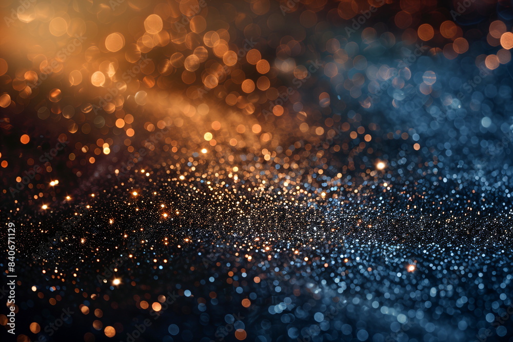 Wall mural abstract image featuring a blend of warm orange and cool blue tones with a sparkling, magical and fe