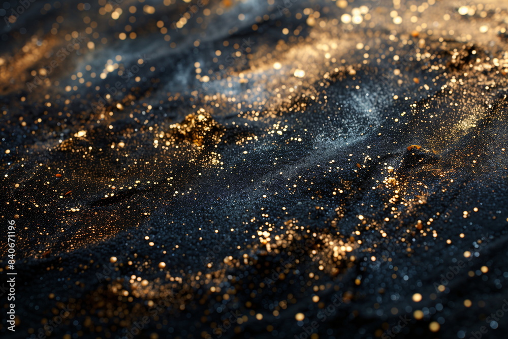 Wall mural golden glitter on a dark textured surface with bokeh lights