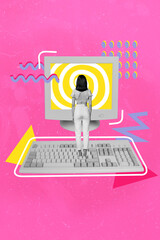 Photo collage composite artwork sketch image of vibrant pink color retro computer monitor display...