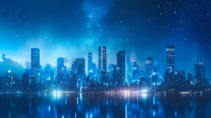 Fototapeta premium Celestial City: Radiant Urban Landscape of the Future