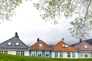 Walking in Bergen streets with many beautiful buildings