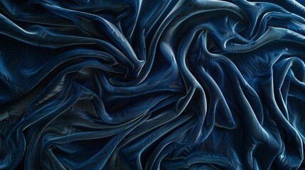 Obraz premium A closeup of dark blue velvet fabric revealing a velvety sheen and intricate swirls reminiscent of cascading waves