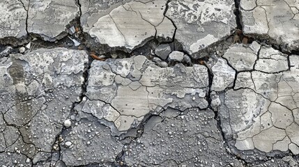 Obraz premium A section of concrete pavement with raised and jagged edges chipped and uneven from years of wear and tear