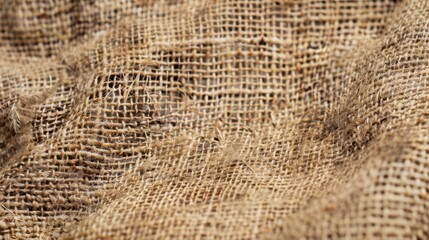 Fototapeta premium A closeup of the natural tan color of burlap with a mix of darker and lighter tones creating a rustic weathered appearance