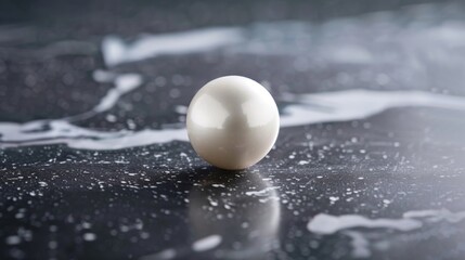 A single pearl perfectly spherical and impossibly smooth almost resembling a tiny white planet floating in space