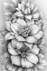 Intricate Black And White Pencil Drawing Of Delicate Flower Petals