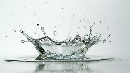 High-speed photograph capturing the dynamic splash of water against a white background, showcasing fluid motion and energy.