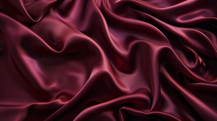 Fototapeta premium A closeup of a burgundy satin sheet emphasizing the sleek and polished surface of the fabric