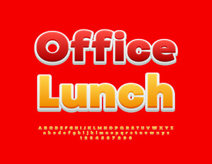 Vector creative advertisement Office Lunch. Modern Bright Font. Artistic Alphabet Letters and Numbers set.