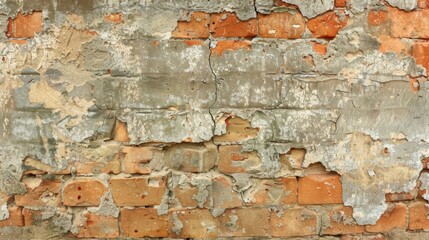 Faded and cracked The surface of a weathered brick bearing the remnants of its original color and pattern now faded and cracked due to years of exposure to the elements