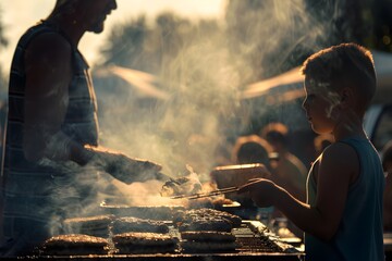 Father and Son Create Unforgettable Burgers During Outdoor Cooking Time