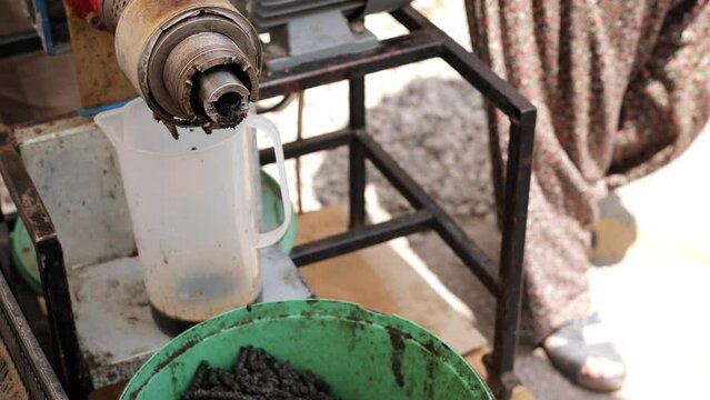 Freshly pressed black sesame seeds oil 