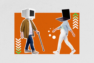 Composite sketch image trend artwork photo collage of two person man woman headless incognito walk...