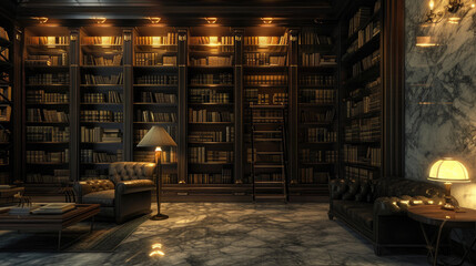 Serene Reading Room with Polished Marble Walls